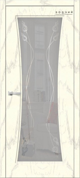 Дверь межкомнатная ЗОДЧИЙ ТВИСТ 1 ПО Дуб опаловый стекло мателюкс с гравировкой