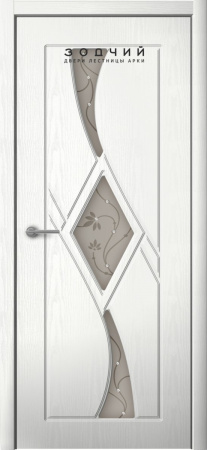 Дверь межкомнатная ЗОДЧИЙ КРИСТАЛЛ 3 ПО Тополь белый стекло тонированное рисунок Кувшинка