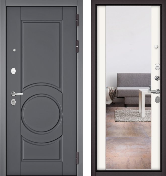 Входная дверь МАСТИНО TRUST MASS 6 Оскуро / 164 (зеркало) Белый матовый