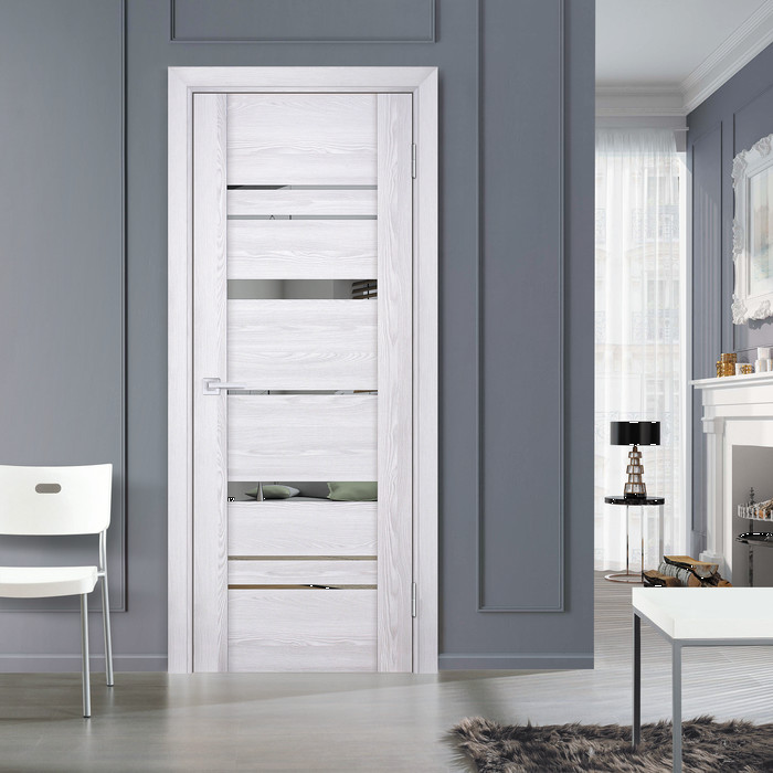 Дверь межкомнатная Бизнес Парк КРИСТАЛ 10 со стеклом Сатинат Ясень Ривьера айс 600*2000 мм