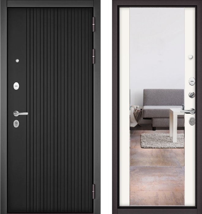 Входная дверь МАСТИНО TRUST MASS 132 Графит софт / 164 (зеркало) Белый матовый