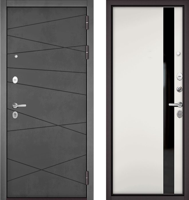 Входная дверь МАСТИНО TRUST MASS 130 Бетон темный / Si-3 Белый матовый + Lakobel Black