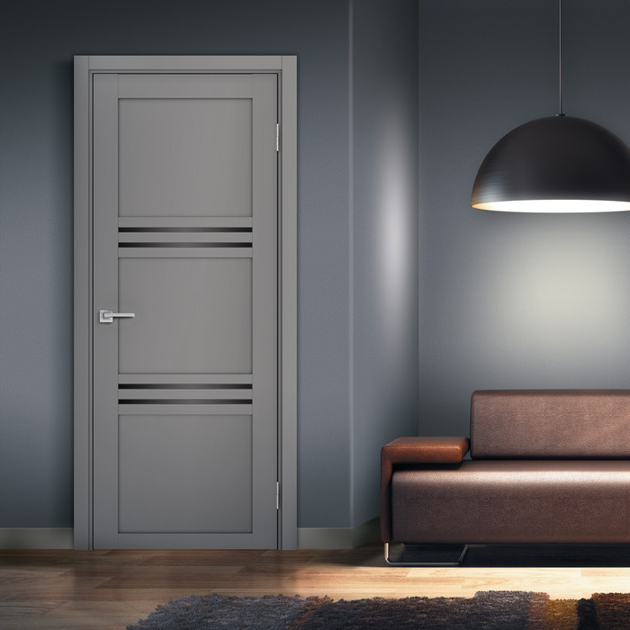 Дверь межкомнатная остекленная Бизнес Парк КРИСТАЛ 97,  цвет - Серый Софт, стекло - Лакобель черная 600*2000 мм