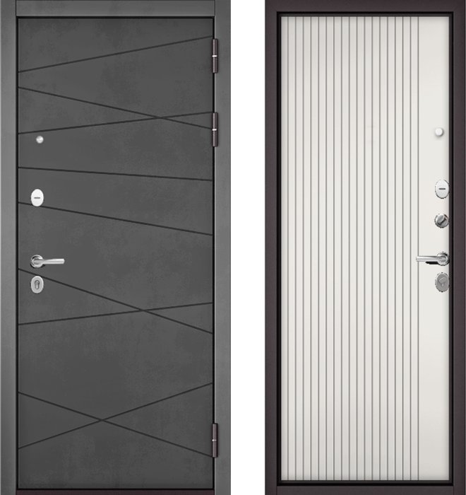 Входная дверь МАСТИНО TRUST MASS 130 Бетон темный / 161 Белый матовый Белый софт