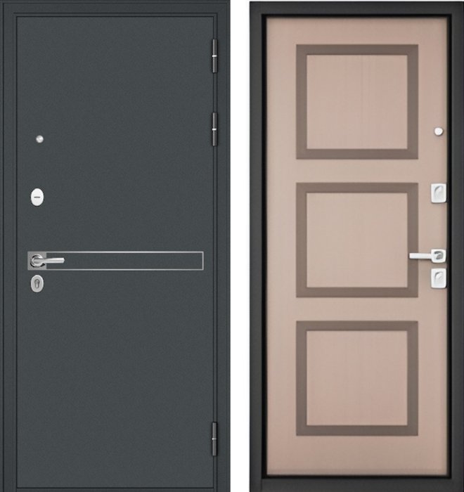Входная дверь МАСТИНО TRUST MASS 4 Черный муар металлик / 192 Дуб кофейный матовый