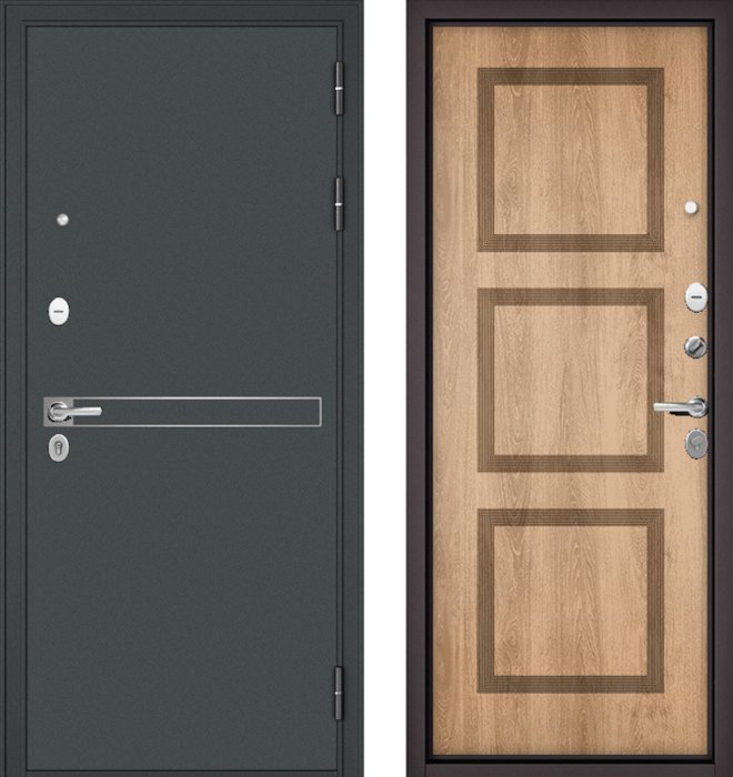 Входная дверь МАСТИНО TRUST MASS 4 Черный муар металлик / 192 Дуб шале натуральный