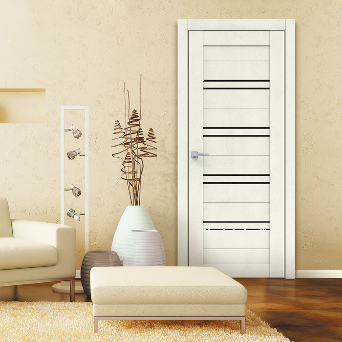 Дверь межкомнатная Бизнес Парк КРИСТАЛ 51 Стекло зеркальное ПВХ Крем бетон 600*2000 мм