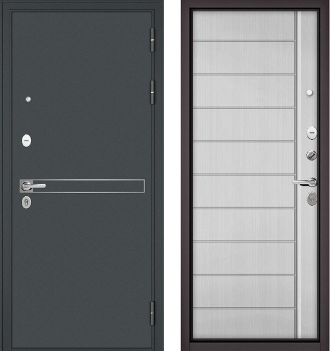 Входная дверь МАСТИНО TRUST MASS 4 Черный муар металлик / 136 Белый ларче