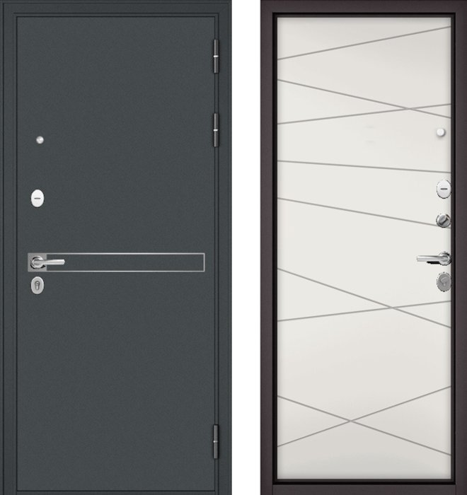Входная дверь МАСТИНО TRUST MASS 4 Черный муар металлик / 130 Белый софт