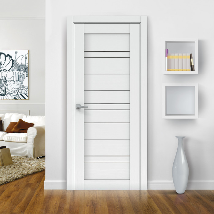 Дверь межкомнатная остекленная Бизнес Парк КРИСТАЛ 61,  цвет - Арктик, стекло - Сатинат 600*2000 мм