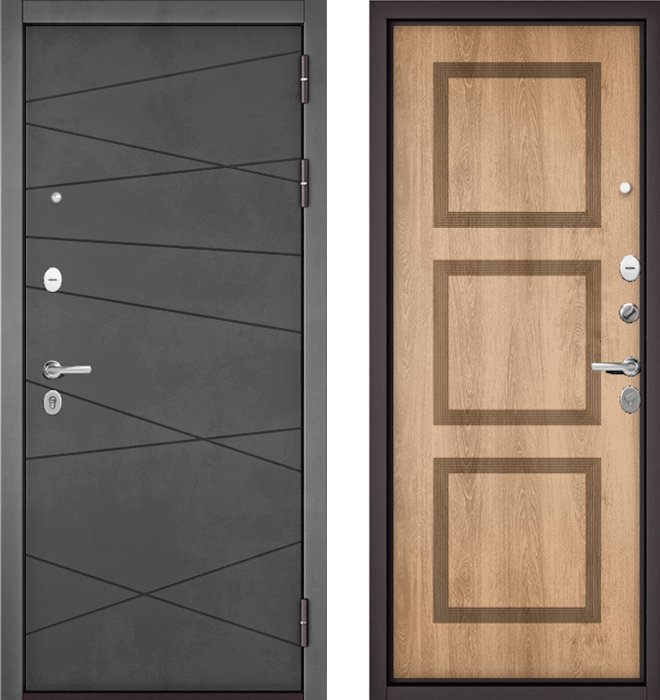 Входная дверь МАСТИНО TRUST MASS 130 Бетон темный / 192 Дуб шале натуральный