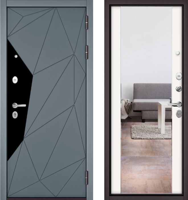 Входная дверь МАСТИНО TRUST MASS 202 Океан стронг / 164 (зеркало) Белый матовый