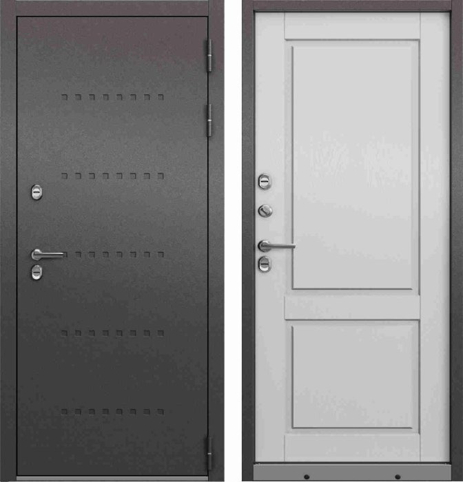 Дверь входная ТЕРМО СПЛИТ, 880*2050, Букле шоколад / Дуб белый матовый, ЛЕВАЯ