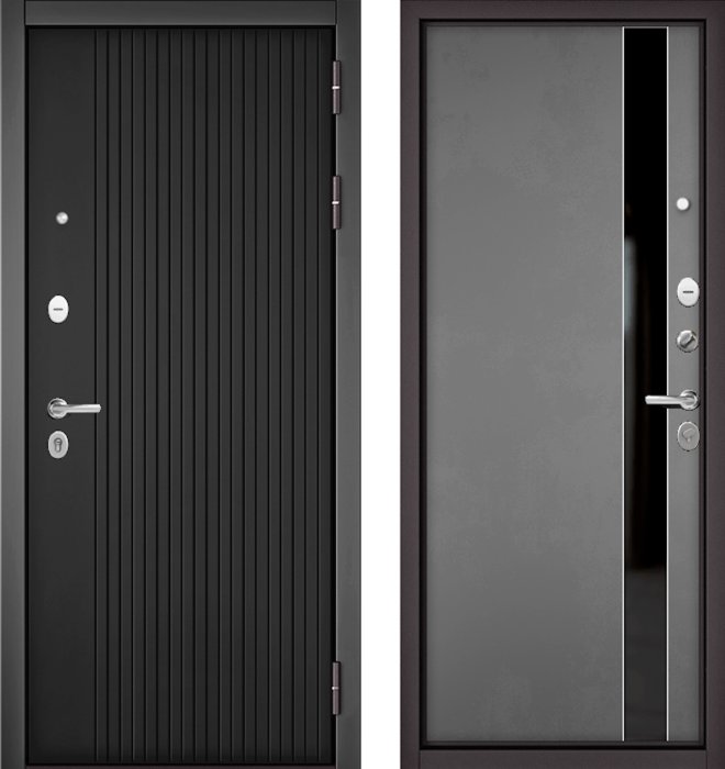 Входная дверь МАСТИНО TRUST MASS 132 Графит софт / Si-3 Оскуро Велютто + Lakobel Black