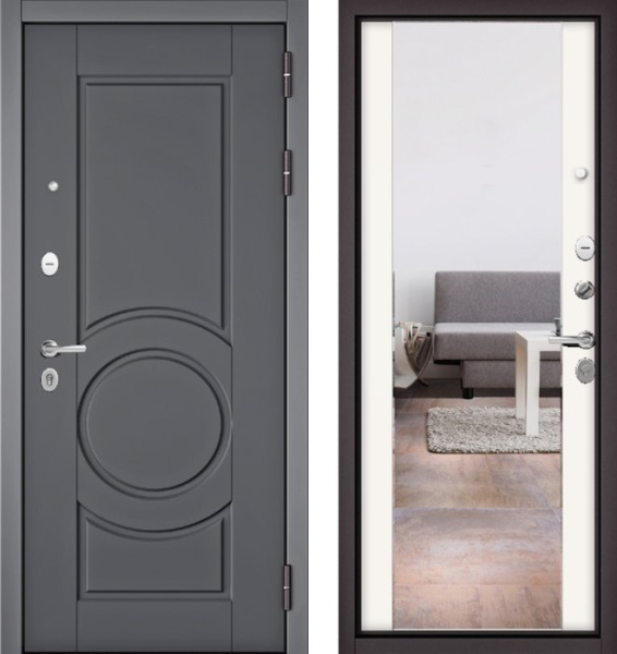 Входная дверь МАСТИНО TRUST MASS 6 Оскуро / 164 (зеркало) Белый матовый