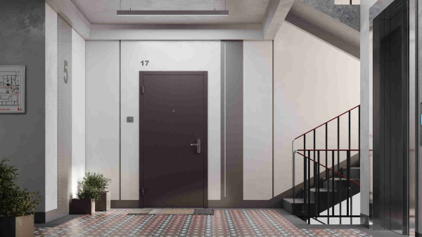 Дверь входная СЛИМ ЭКО Шоколад букле / Гладкий дуб белый 2050*960*50 мм, ЛЕВАЯ