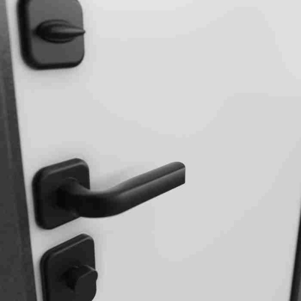 Дверь входная ТРАСТ ЭКО PP, Антрацит букле, рис. 9ED-0, Черный матовый/Эмаль белоснежная 2050*860*90 мм, ЛЕВАЯ