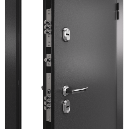 Дверь входная для коттеджа ТЕРМО СПЛИТ, 2050*960*100, Антрацит букле R-6 / Дуб белый матовый TD-2, ПРАВАЯ