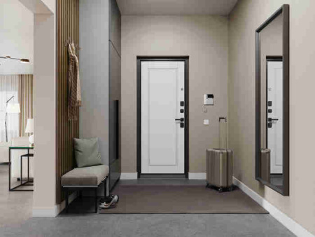 Дверь входная ТРАСТ ЭКО PP, Антрацит букле, рис. 9ED-0, Черный матовый/Эмаль белоснежная 2050*860*90 мм, ПРАВАЯ