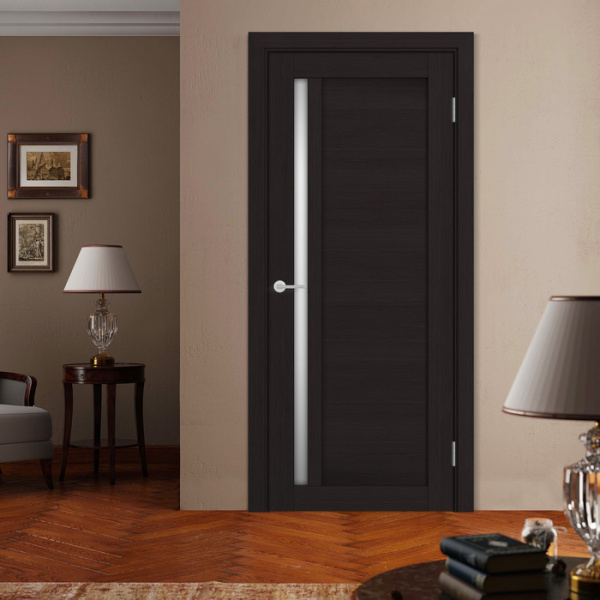 Дверь межкомнатная со стеклом сатин белый Бизнес Парк ПРОФИЛЬ 8 Лиственница темная 600*2000 мм