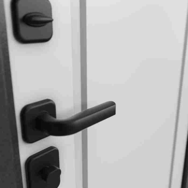 Дверь входная ТРАСТ ЭКО PP, Антрацит букле, рис. 9ED-0, Черный матовый/Эмаль белоснежная 2050*860*90 мм, ПРАВАЯ