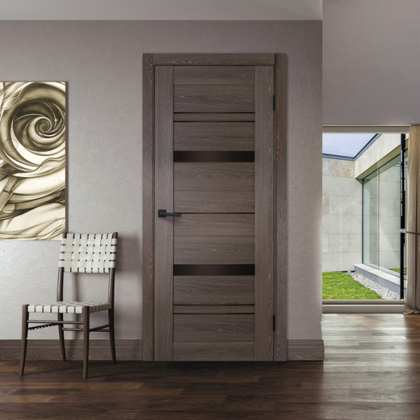 Дверь межкомнатная остекленная Бизнес Парк КРИСТАЛ 10 цвет - Орех мраморный, стекло - Лакобель коричневый 600*2000 мм