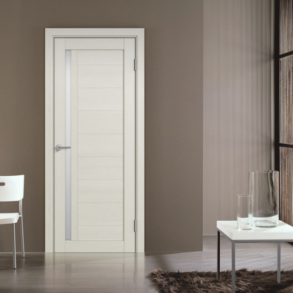 Дверь межкомнатная со стеклом сатин белый Бизнес Парк ПРОФИЛЬ 8 Лиственница белая 600*2000 мм