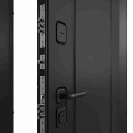 Дверь входная ТРАСТ ЭКО PP, Антрацит букле, рис. 9ED-0, Черный матовый/Эмаль белоснежная 2050*860*90 мм, ПРАВАЯ