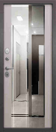 Дверь входная ФЭМИЛИ ЭКО Зеркало Шоколад букле / Бьянко ларче 2050*960*70 мм, ПРАВАЯ