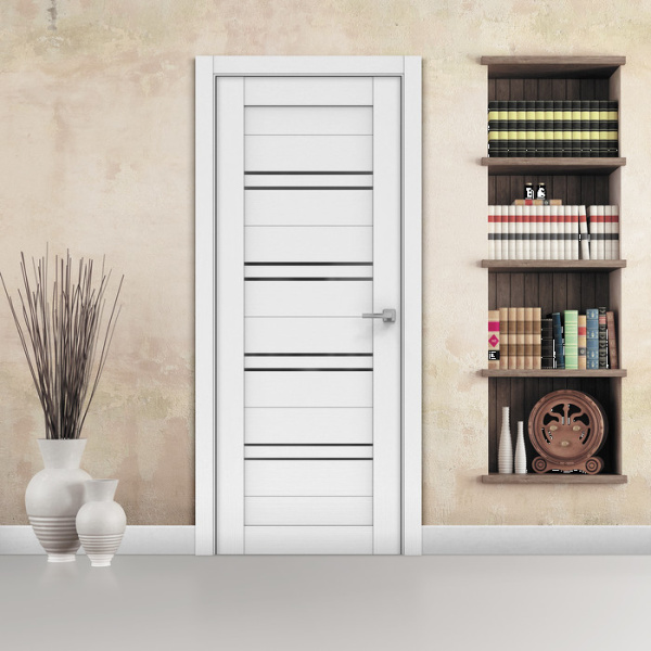 Дверь межкомнатная остекленная Бизнес Парк КРИСТАЛ 51,  цвет - Белый Софт, стекло зеркальное 600*2000 мм