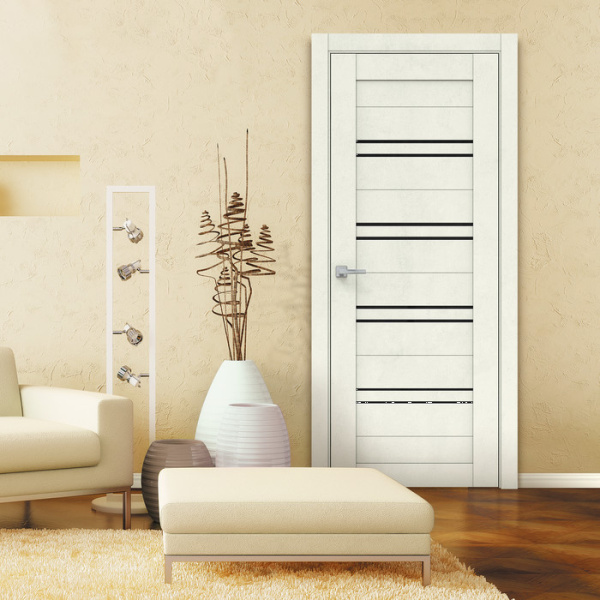 Дверь межкомнатная Бизнес Парк КРИСТАЛ 51 Стекло зеркальное ПВХ Крем бетон 600*2000 мм