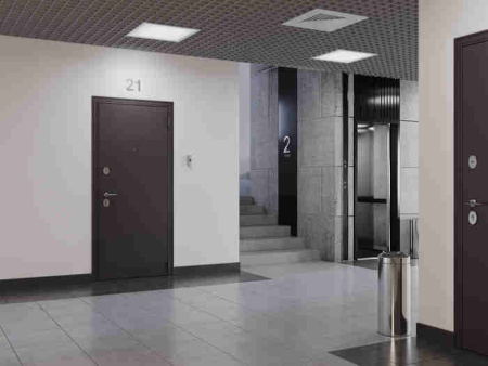 Дверь входная ФЭМИЛИ ЭКО Зеркало Шоколад букле / Бьянко ларче 2050*960*70 мм, ПРАВАЯ