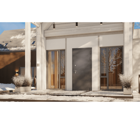 Дверь входная для коттеджа ТЕРМО СПЛИТ, 2050*960*100, Антрацит букле R-6 / Дуб белый матовый TD-2, ПРАВАЯ