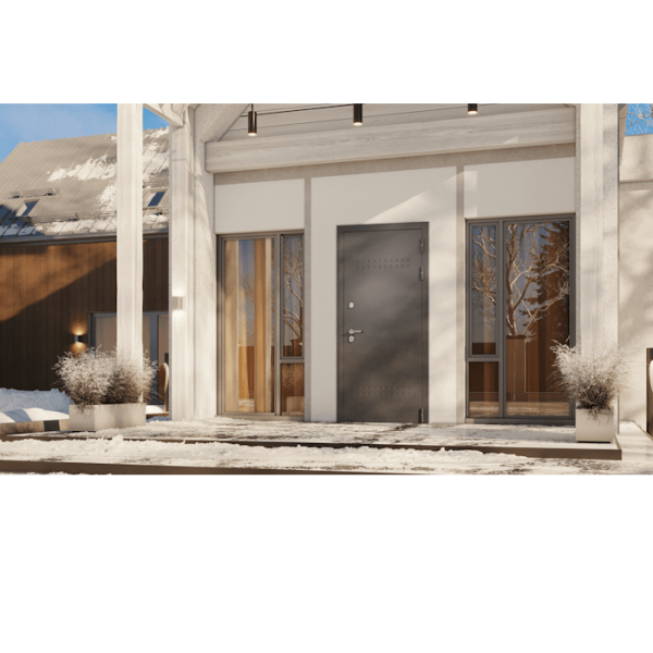 Дверь входная для коттеджа ТЕРМО СПЛИТ, 2050*960*100, Антрацит букле R-6 / Дуб белый матовый TD-2, ПРАВАЯ