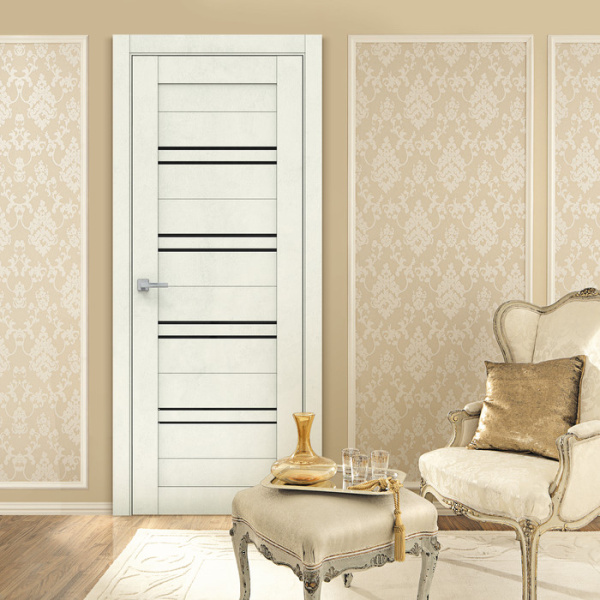 Дверь межкомнатная Бизнес Парк КРИСТАЛ 51 Стекло зеркальное ПВХ Крем бетон 600*2000 мм