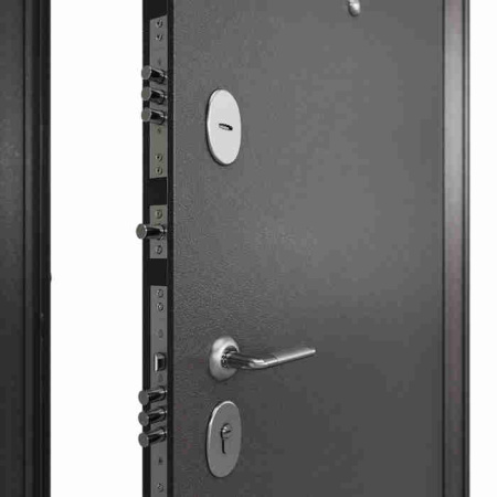 Дверь входная ФЭМИЛИ ЭКО Зеркало Шоколад букле / Бьянко ларче 2050*960*70 мм, ПРАВАЯ