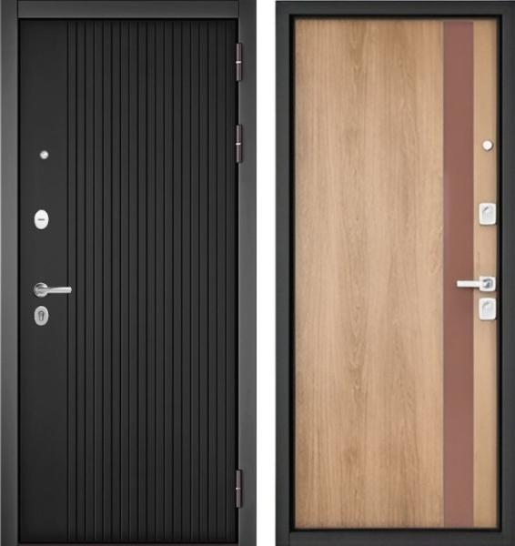 Входная дверь МАСТИНО TRUST MASS 132 Графит софт / Si-3 Дуб шале натуральный + Matelac Silver Bronze