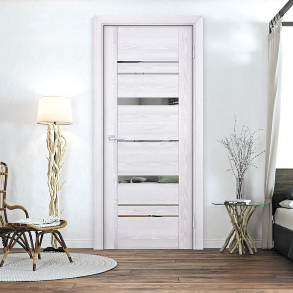 Дверь межкомнатная Бизнес Парк КРИСТАЛ 10 со стеклом Сатинат Ясень Ривьера айс 600*2000 мм