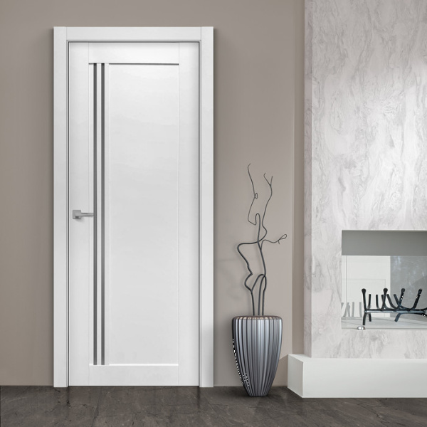 Дверь межкомнатная остекленная Бизнес Парк КРИСТАЛ 98,  цвет - Белый Софт, стекло - зеркальное, 600*2000 мм