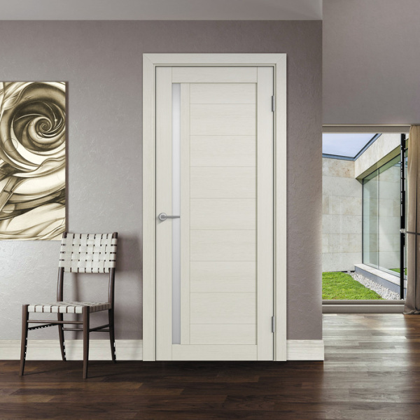 Дверь межкомнатная со стеклом сатин белый Бизнес Парк ПРОФИЛЬ 8 Лиственница белая 600*2000 мм