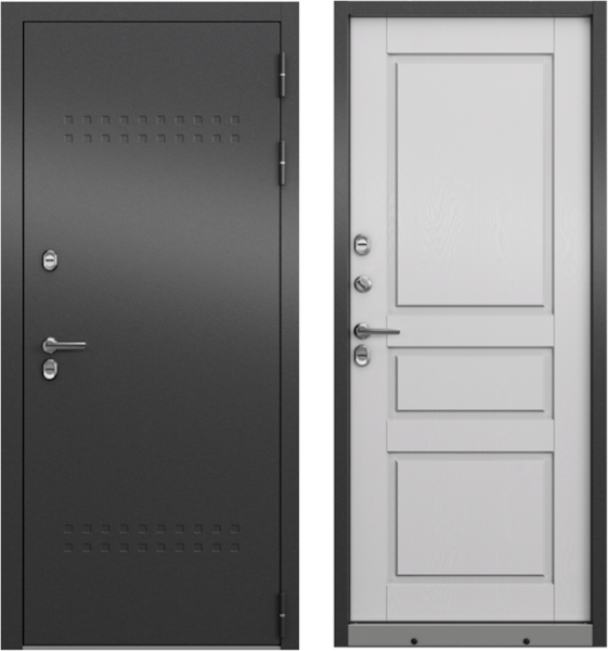 Дверь входная для коттеджа ТЕРМО СПЛИТ, 2050*960*100, Антрацит букле R-6 / Дуб белый матовый TD-2, ПРАВАЯ
