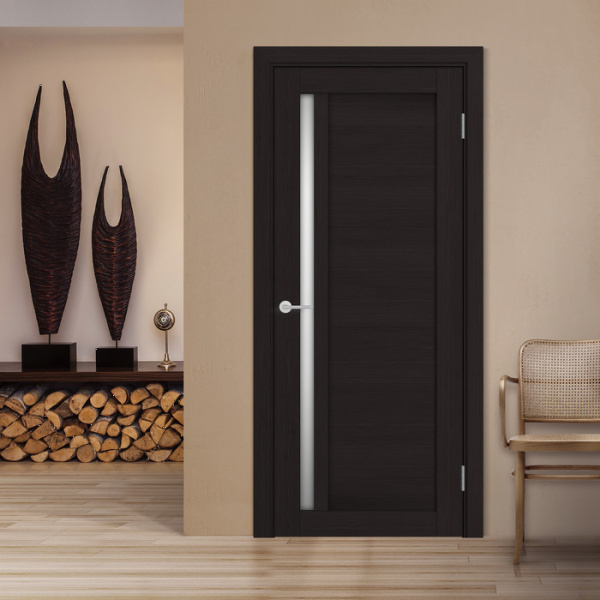 Дверь межкомнатная со стеклом сатин белый Бизнес Парк ПРОФИЛЬ 8 Лиственница темная 600*2000 мм