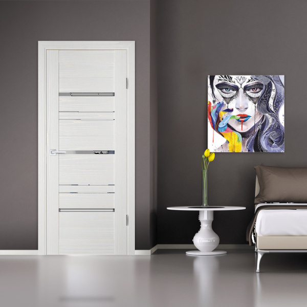 Дверь межкомнатная Бизнес Парк КРИСТАЛ 15 Стекло зеркальное ПВХ Ясень ривьера айс 600*2000 мм