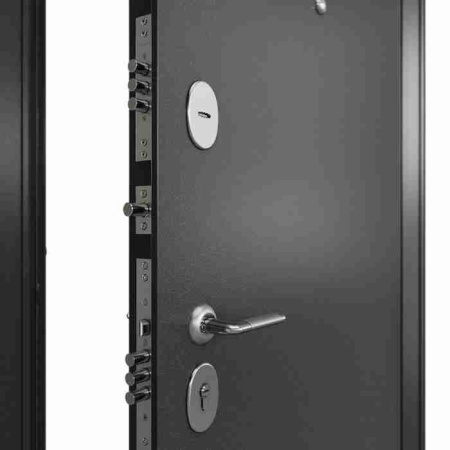 Дверь входная ФЭМИЛИ ЭКО Антрацит букле / Бьянко ларче 2050*860*70 мм, ПРАВАЯ