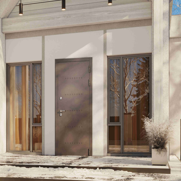 Дверь входная ТЕРМО СПЛИТ, 960*2050, Букле шоколад / дуб белый матовый, ЛЕВАЯ