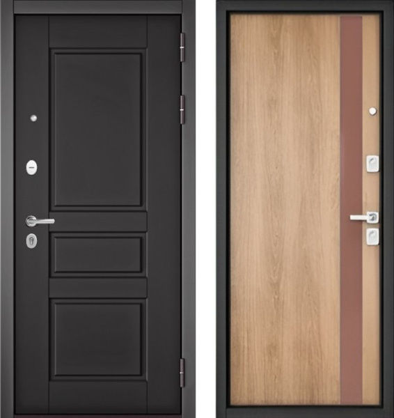 Входная дверь МАСТИНО TRUST MASS 2 Графит софт / Si-3 Дуб шале натуральный + Matelac Silver Bronze