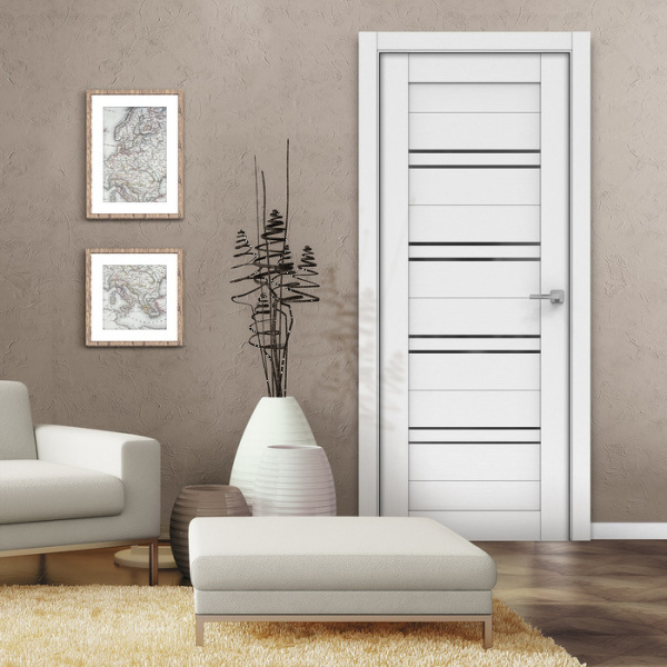 Дверь межкомнатная остекленная Бизнес Парк КРИСТАЛ 51,  цвет - Белый Софт, стекло зеркальное 600*2000 мм