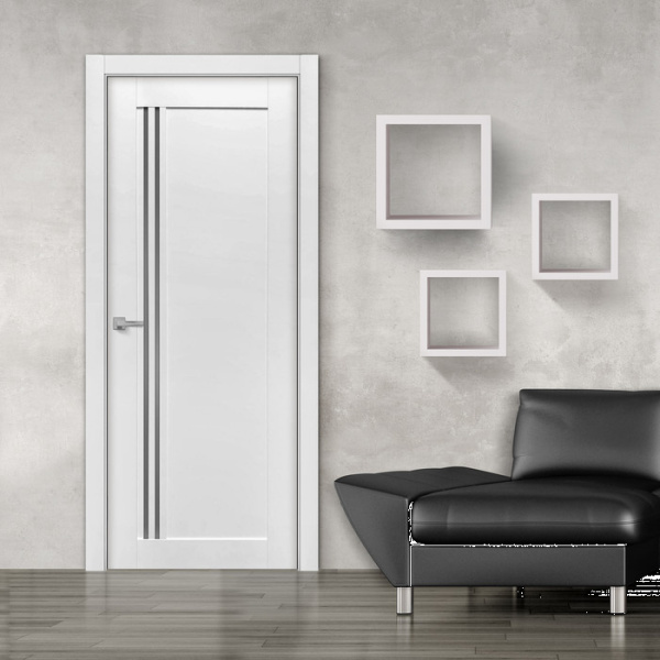 Дверь межкомнатная остекленная Бизнес Парк КРИСТАЛ 98,  цвет - Белый Софт, стекло - зеркальное, 600*2000 мм