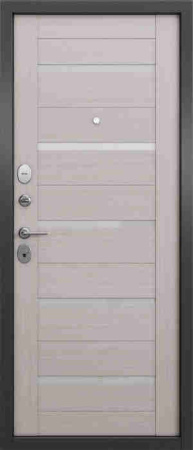 Дверь входная ФЭМИЛИ ЭКО Антрацит букле / Бьянко ларче 2050*860*70 мм, ПРАВАЯ